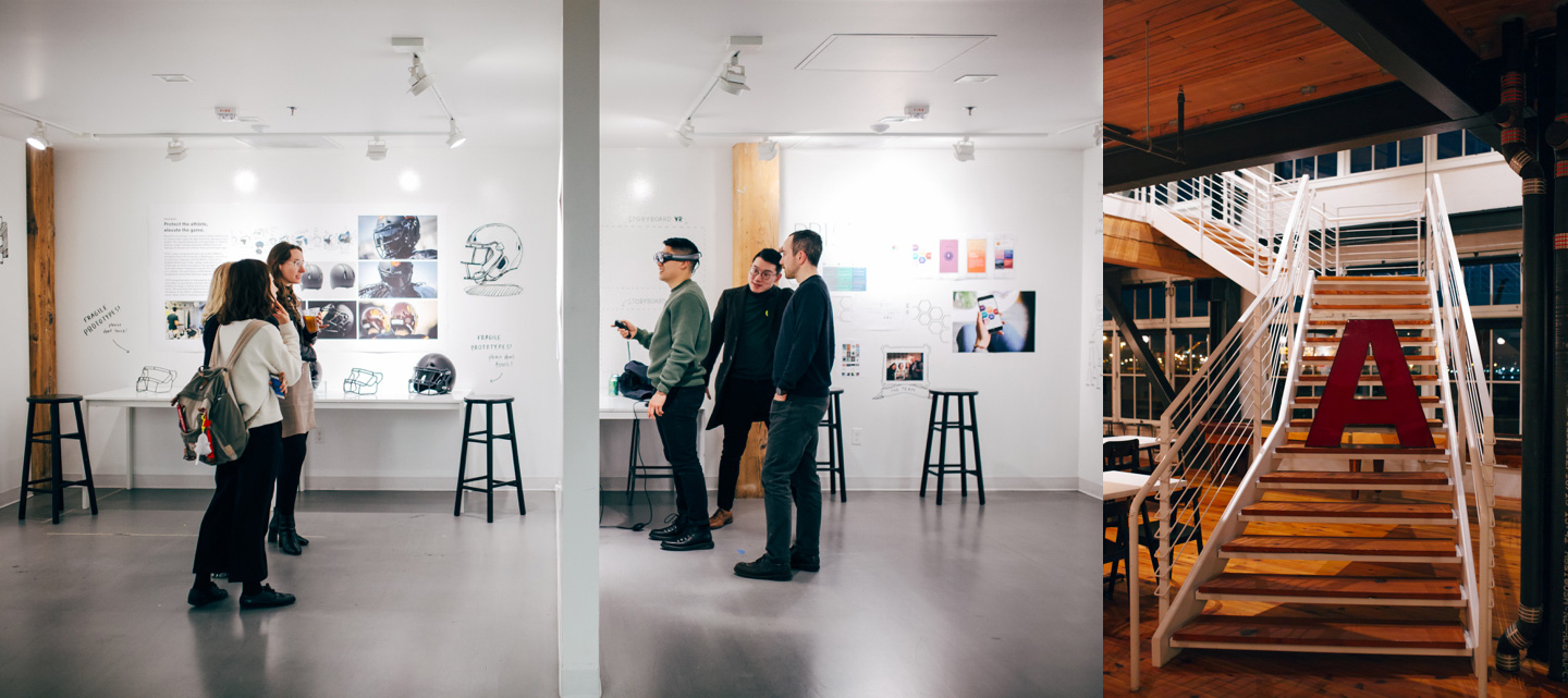 Curious people exploring Artefact's studio space and designs at our open house.